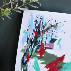 Julia Riffiod - Tirage d'art - Cabane - tons verts et rouge