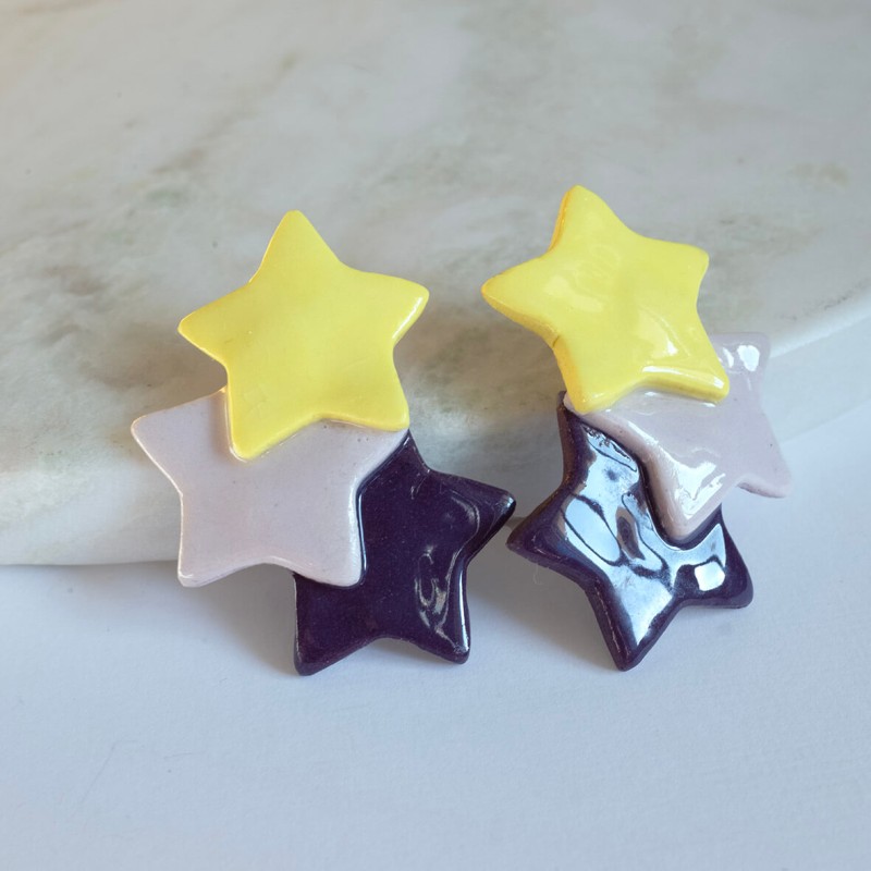 Anne-Lise Pichon - Boucles d'oreilles trio d'étoiles colorées